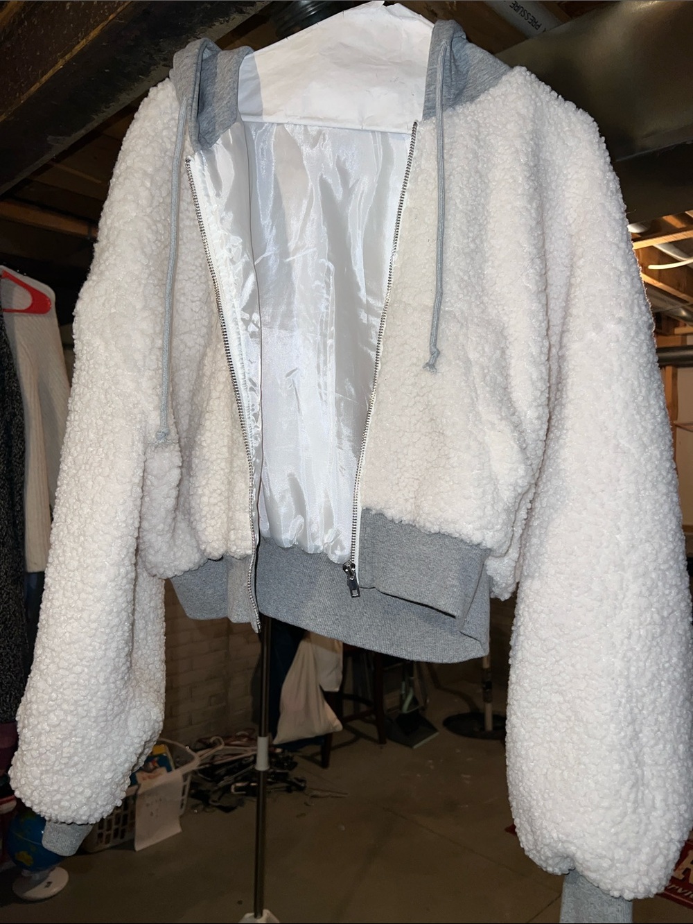 Light Gray Sherpa Zip Hoodie Jacket - Unbranded